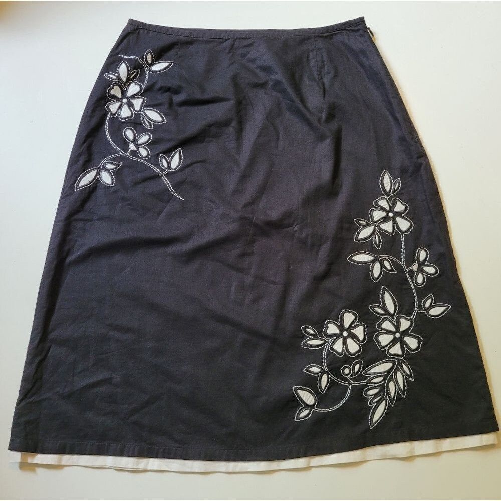 2P TALBOTS BLACK WHITE EMBROIDERED FLORAL LAYERED CAREER SKIRT XS 2 petite
